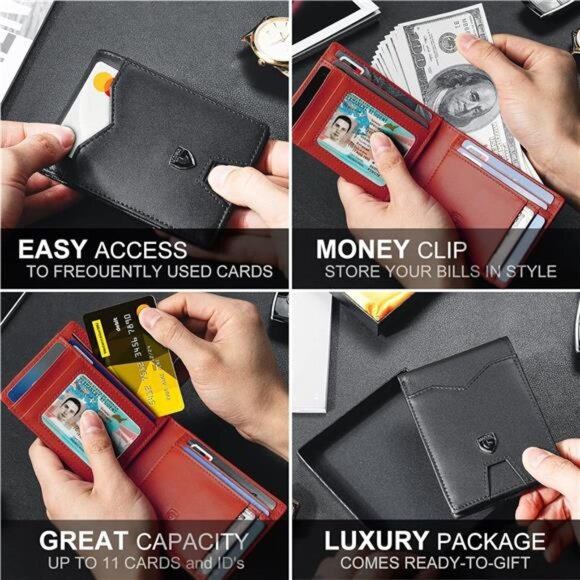 Minimalist Men Slim Wallet Leather Carbon Fiber Rfid Blocking Credit Card Holder - Picture 3 of 6